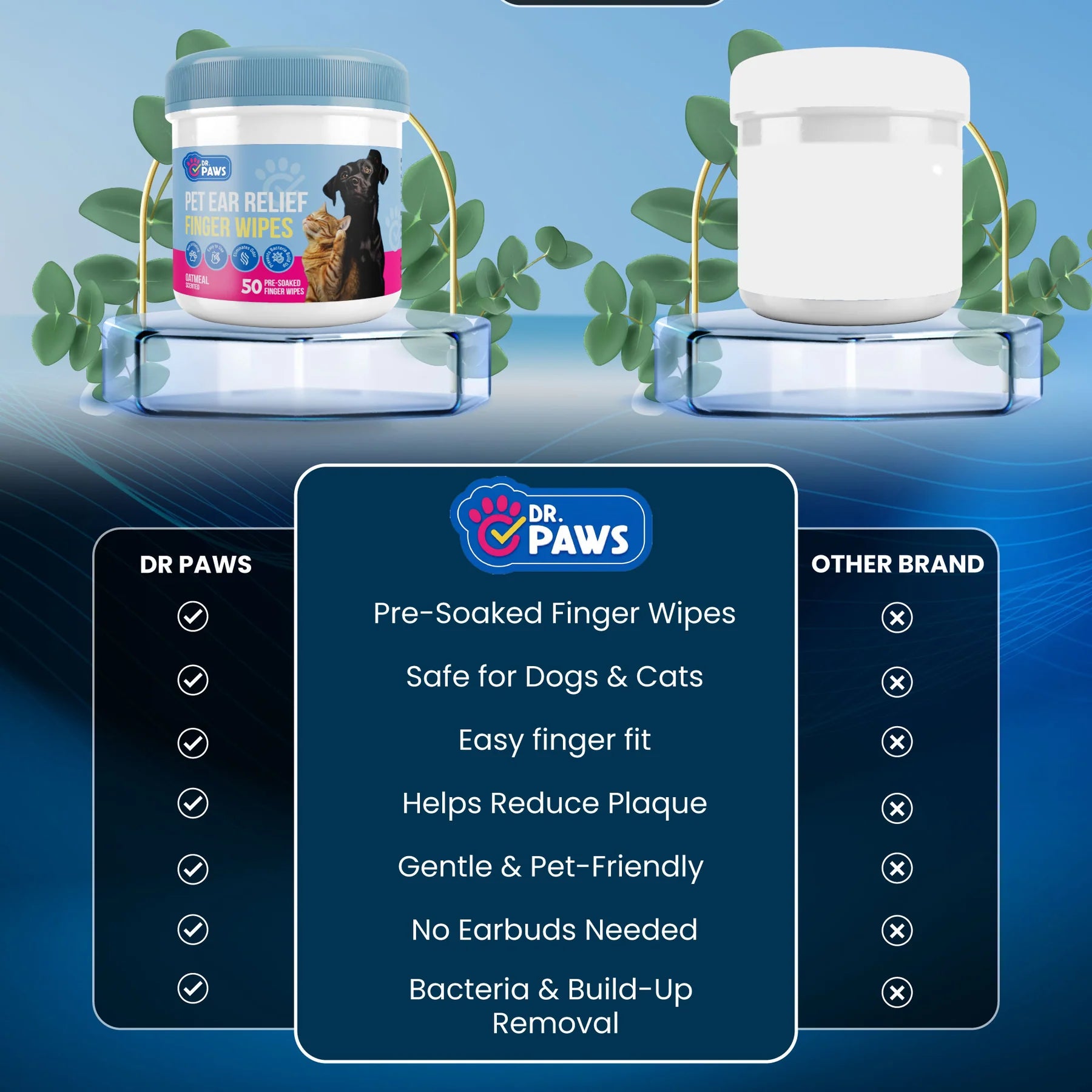 Oatmeal-Scented Ear Relief Finger Wipes for Pets (50 Count)